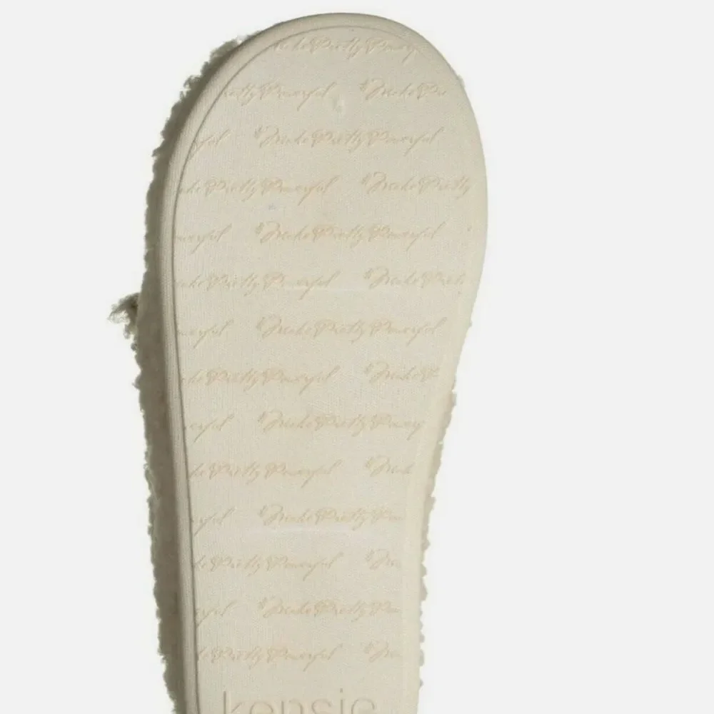 Women's Kensie Faux Shearling Cat Slipper Ivory--Gold  Size: 10-11 New